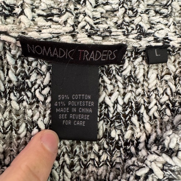 Vintage Nomadic Traders Black and White Knit Cardigan Cotton Blend / LG - Picture 6 of 11